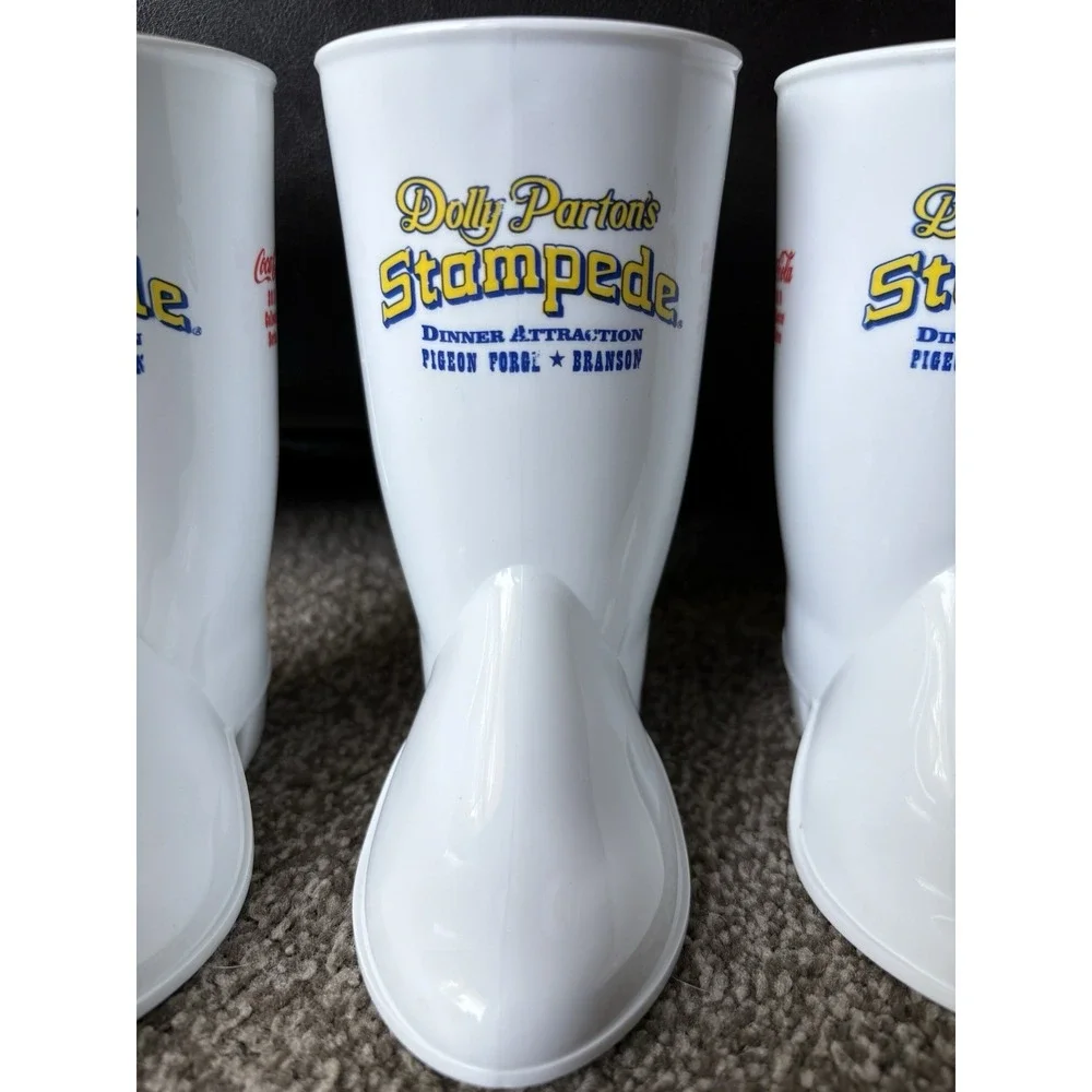 3 Lot Dolly Parton's Dixie Stampede Plastic Souvenir Boot Cup Mug Coca Cola 2019